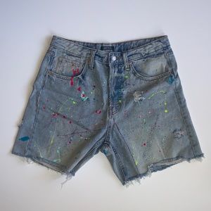 Hand painted Custom distressed denim shorts